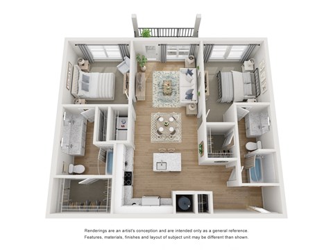 Floor plan for 2 beds, 2 baths, 1117 sqft